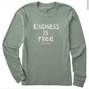 Life is Good Kindness Is Free Long Sleeve Crusher Tee Sage Green